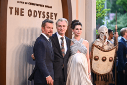 Matt Damon, from left, director Christopher Nolan, and Anne Hathaway attend the premiere of "The Odyssey" at AMC Lincoln Square on Tuesday, July 14, 2026, in New York. (Photo by Evan Agostini/Invision/AP)
